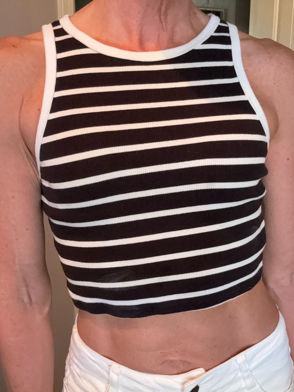 H&M Black and White Striped Cropped Tank